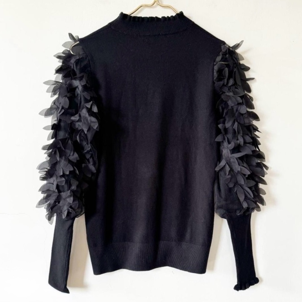 Sioni Black Petal Frill Sleeve Ruffle Neck Woman’s Sweater Size Small - Picture 7 of 13